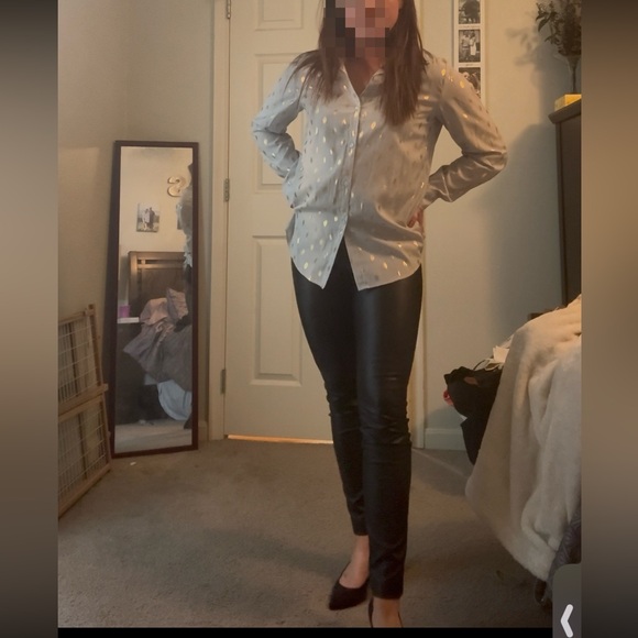 Mazik blue and gold polka dot button down - Picture 5 of 10